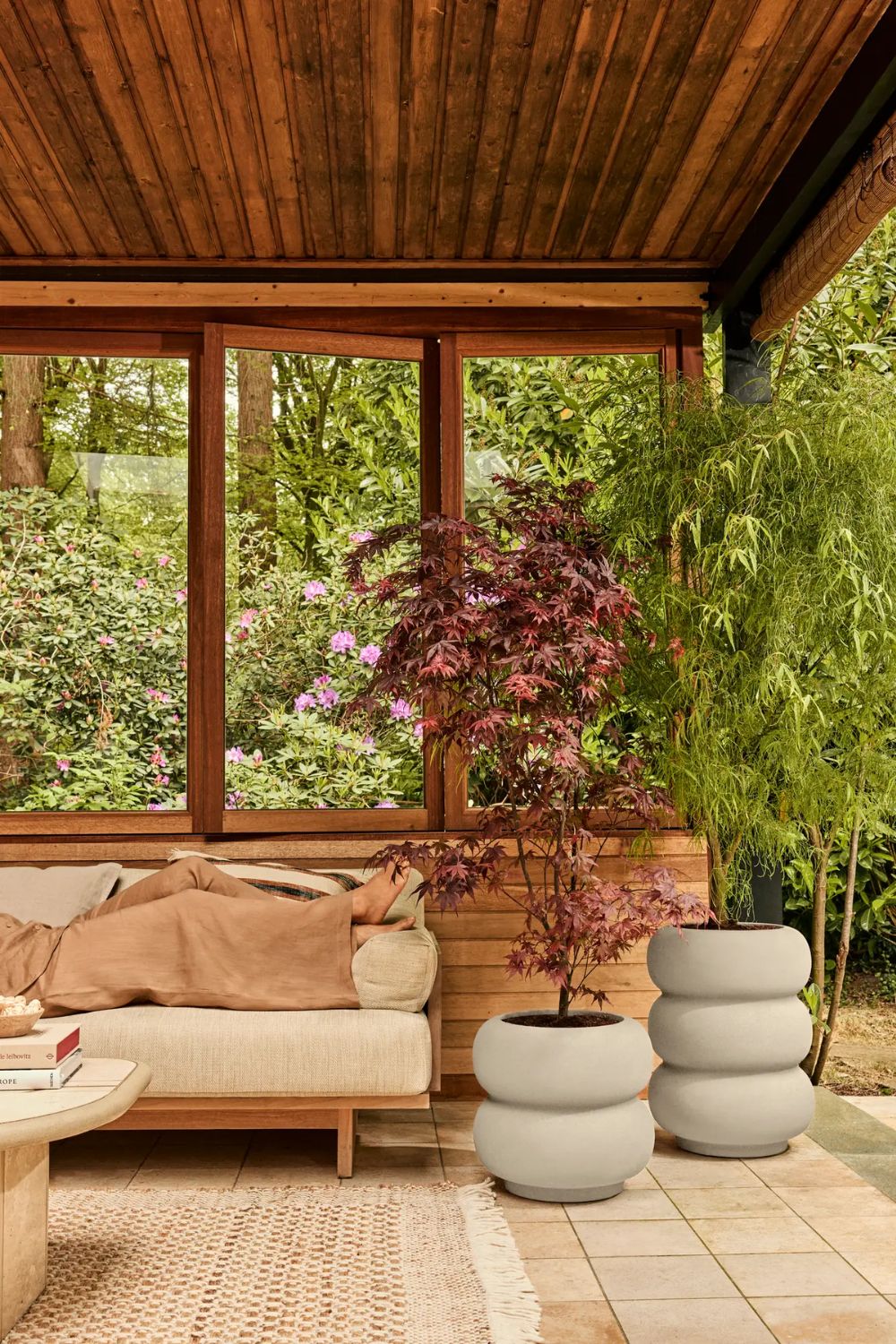 Blumentopf Elho Amber Roll Low 40 cm Leinenweiß