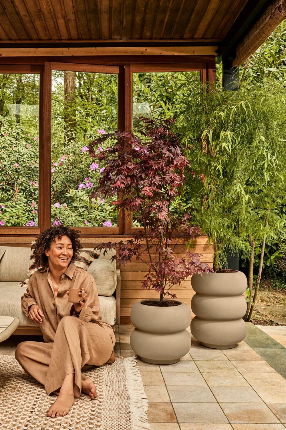 Blumentopf Elho Amber Roll Low 40 cm Balanced Beige