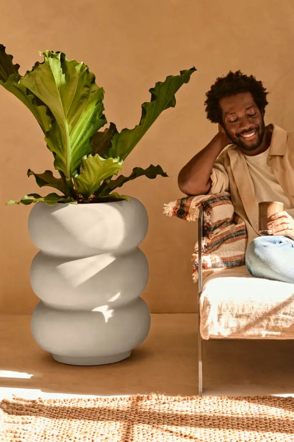 Blumentopf Elho Amber Roll High 58 cm Leinen Weiß