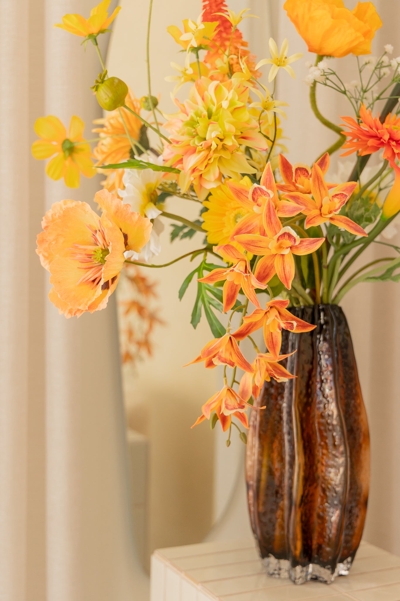 Kunstblumenstrauß Orange Oasis