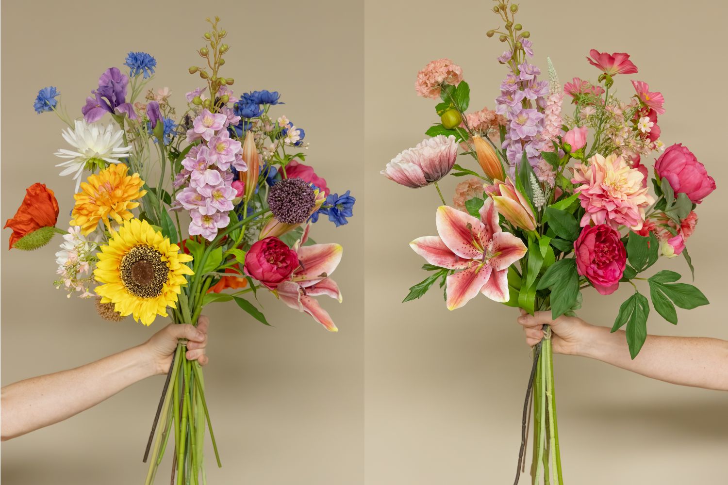 Kunstblumenstrauß in der Hand